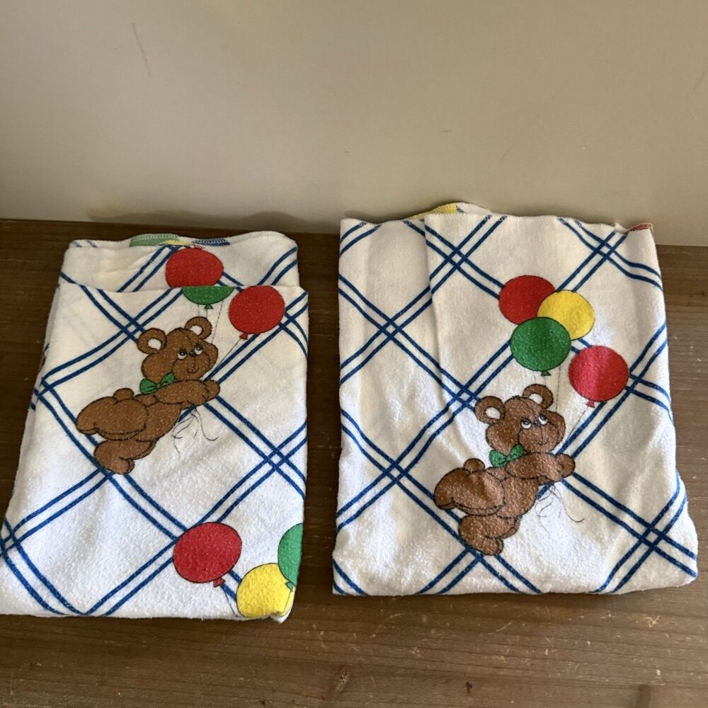 2 Blankets Vintage 80s Swaddle That’s Our Baby Fabric Baby Bear Balloons